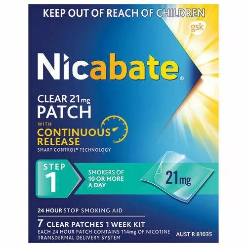 Nicabate Clear Patch 21 mg 7 Patches - Quit Smoking Step 1  - 24h