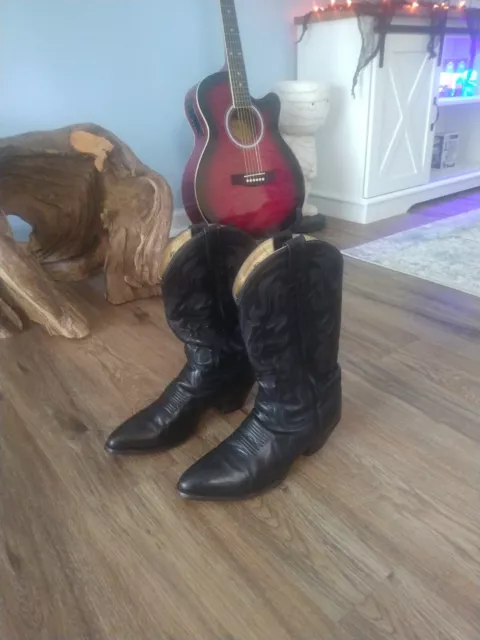 DAN POST Mens Cowboy Western Boots Black on Black Leather Ranch Riding Size 8