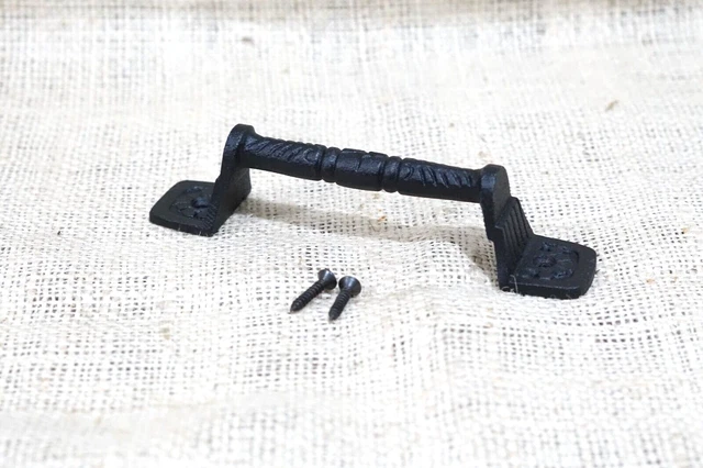 2 Cast Iron Cabinet Handle Gate Pull Door Handles Fancy Drawer Pulls Matte Black 4