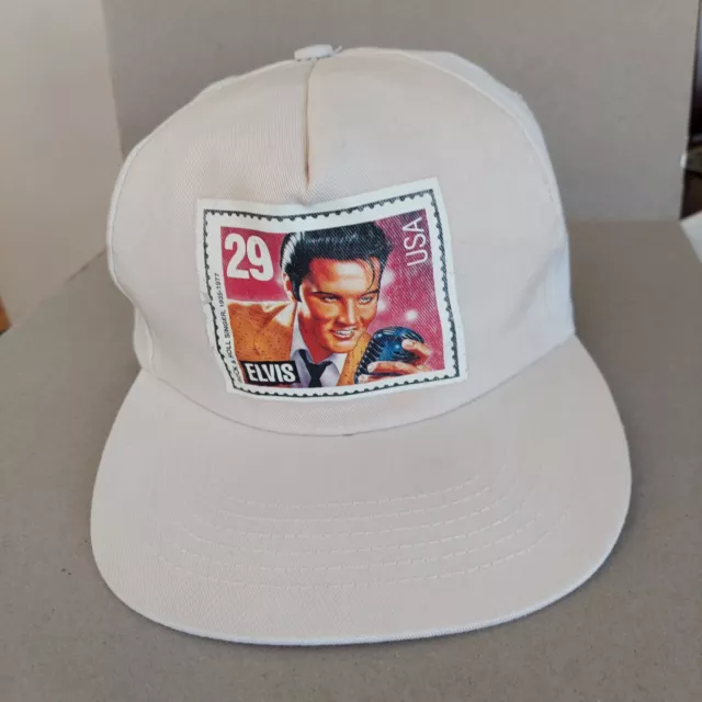 Vintage Elvis Presley 29cent Stanp Hat, Off White by Gold Metal Headwear 1992