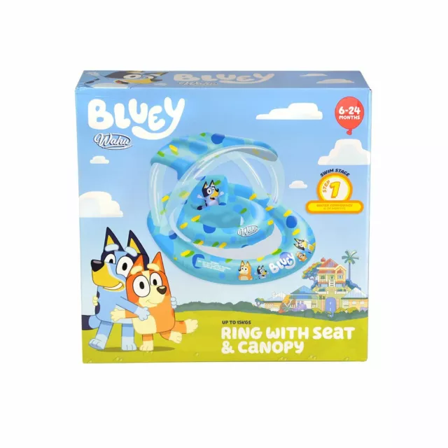 WAHU BLUEY INFLATABLE RING WITH SEAT AND CANOPY CN914489 from Tates Toyworld