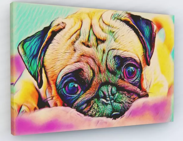 Stunning Pug Puppy Dog Framed Canvas Picture Print Wall Art Colour Splash