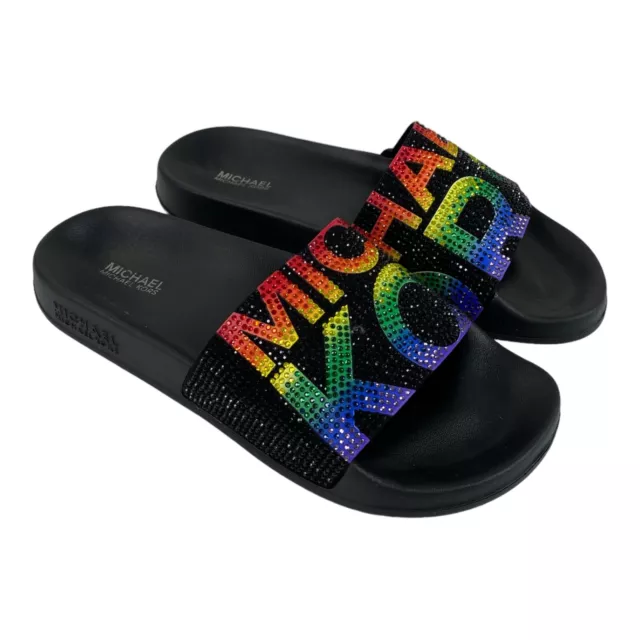 Michael Kors Women's Rainbow Sequin GILMORE Pool Slide Sandals Size 6 NIB S17