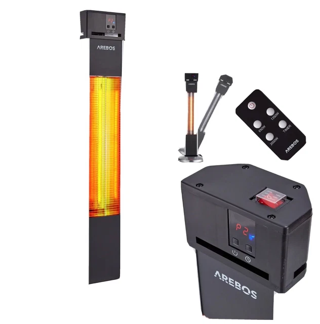 AREBOS Infrarot Stand Heizstrahler 2000 W | Terassenheizstrahler| Low-Glare-Tech