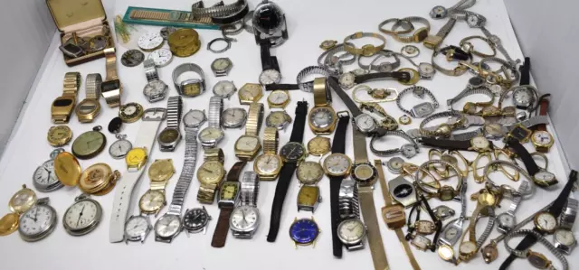 HUGE LOT 100 Vintage Watches: Girard-Perregaux, Gruen, Hamilton, Helbros, Swiss