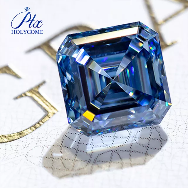 Vivid Blue Moissanite VVS1 Asscher Cut Certificated Loose Stone for Ring Jewelry