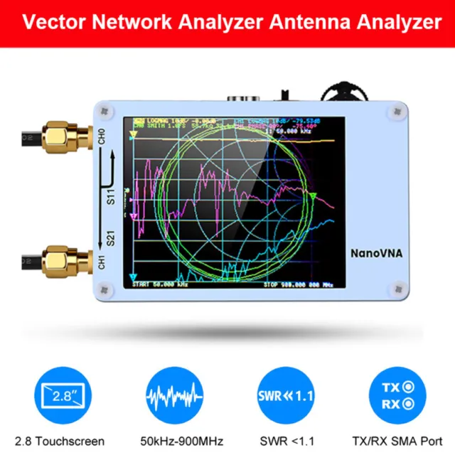 Nanovna 50 KHz-900 MHz analizzatore antenna rete vettoriale HF UHF VHF UV 2,8"" bianco