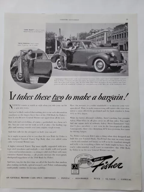 1940 Chevrolet car Body by Fisher takes two to bargain vintage ad