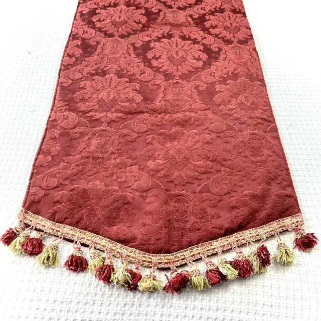 Vintage India Deep Red Gold Paisley Print Embroidered Table Runner Tassels 22x61