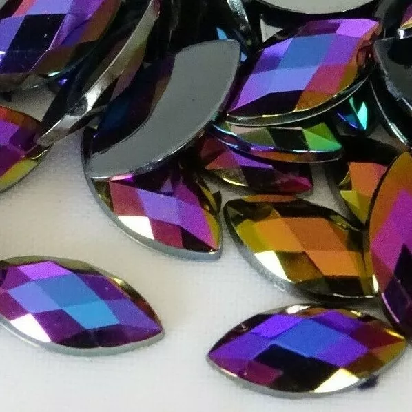 125 x 6x12mm BLACK AB Horse Eye Strass Crystal Non-Hotfix Acrylic Rhinestones