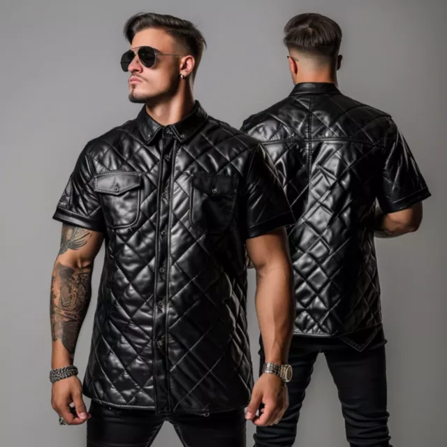 Nouvelle chemise de motard matelassé pour homme en cuir | Vraie veste en...