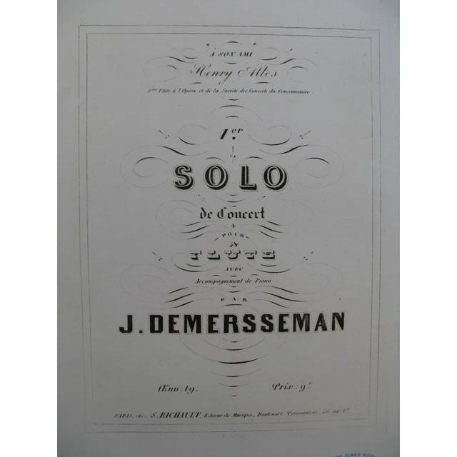 DEMERSSEMAN Jules Solo No 1 op 19 Flûte Piano ca1835