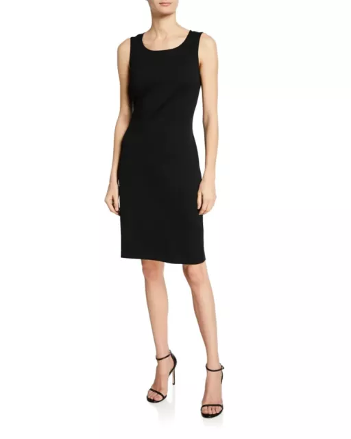 ST. JOHN Milano-Knit Scoop-Neck Sheath Dress Womens 2 Caviar Back Zipper Closure