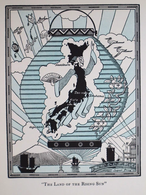 Authentic 1928 Pictorial Map by L. Price ~ LAND of the RISING SUN - JAPAN