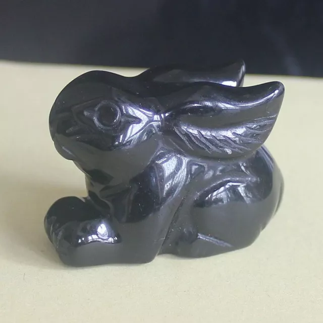 Carved Gemstone Crystal black obsidian Rabbit Bunny Figurine Animal Carving 2''