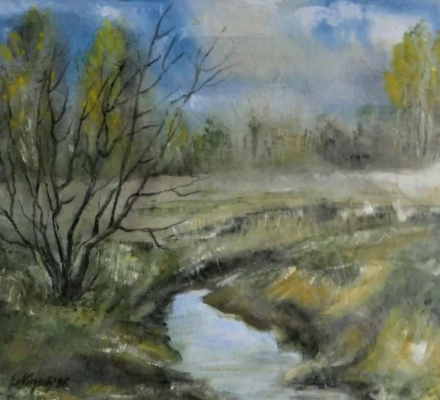 E.Niegsch sig (XX) TOP-Aquarell 1996: NORDDEUTSCHE MARSCH-LANDSCHAFT IM HERHST