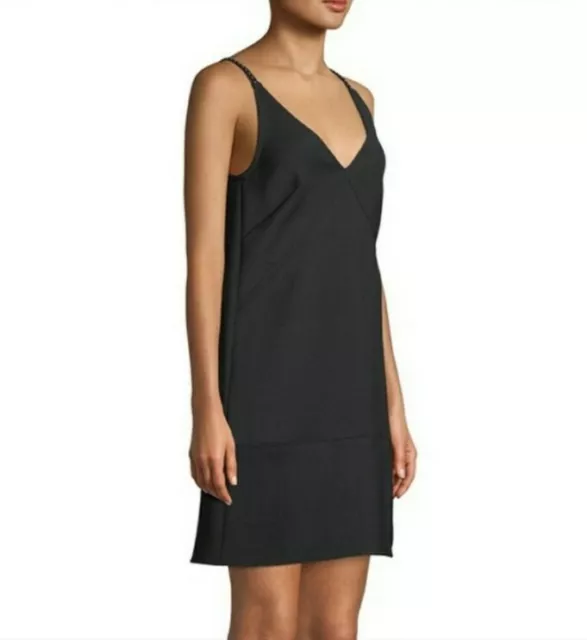 NWT $520 Helmut Lang Black V-Neck Sleeveless Nylon Mini Dress size 0