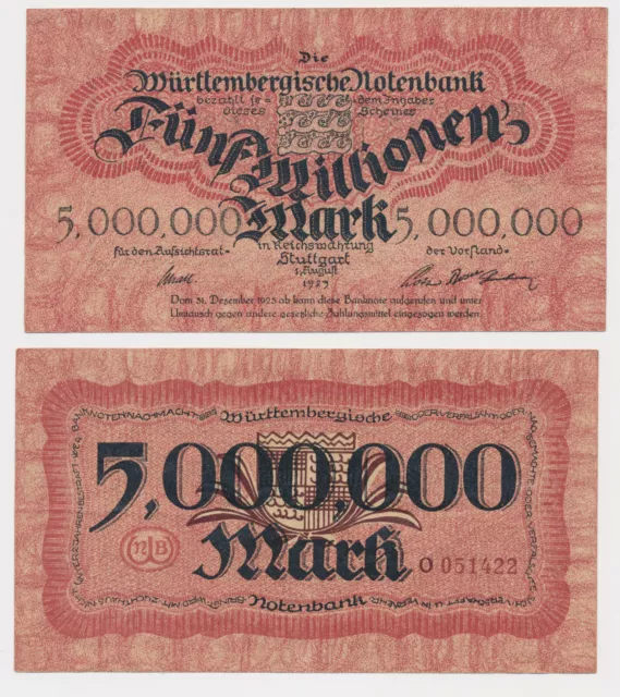 STUTTGART 5 Millionen Mark  1923 Die Württembergische Notenbank Banknote ( 802