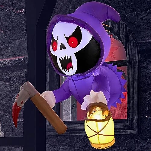 Joiedomi 4ft Halloween Inflatable Grim Reaper Broke Out from Window with Built