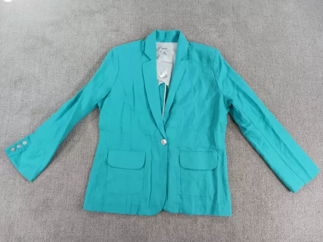 Neiman Marcus Women's Linen Blazer Abalone Shell Button Size Large Blue $185