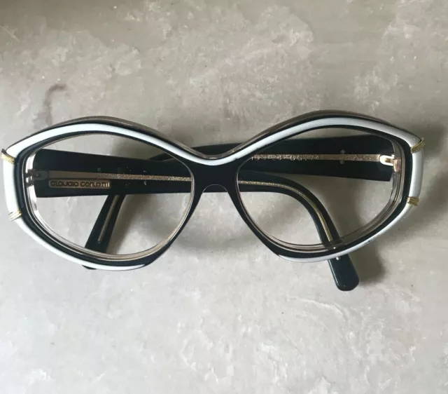 CLAUDIA CARLOTTI AUTHENTIC VINTAGE 80s HANDMADE EYEGLASSES  IVORY/BLACK . FRANCE