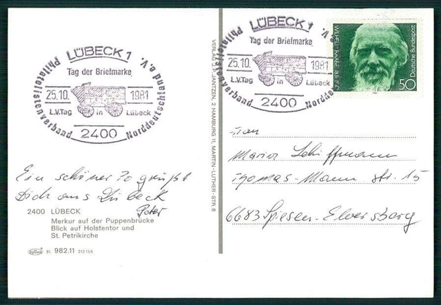 BRD AK 1981 TAG DER BRIEFMARKE LÜBECK POSTKUTSCHE PFERDE-KUTSCHE gp18