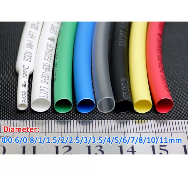 Dia 0.6-11mm Heat Shrink 2:1 Shrinkable Heatshrink Tube Sleeving Wrap Wire Cable
