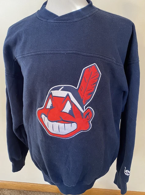 VTG Cleveland Indians Sweatshirt Sewn Chief Wahoo Patch Lee Sport Crewneck Sz XL
