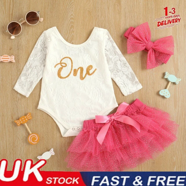 Newborn Baby Girl Kids 1st Birthday  Romper Skirt HeadbandTutu Dress Outfit Set