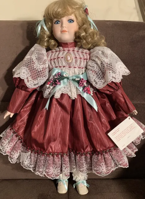 Camelot Handcrafted Porcelain Doll “Molly” 20 in, #1146/1500, w/box, Stand, COA
