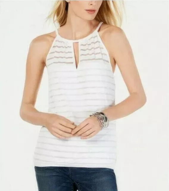 INC International Concepts Women's Illusion Stripe Halter Top White Size XL