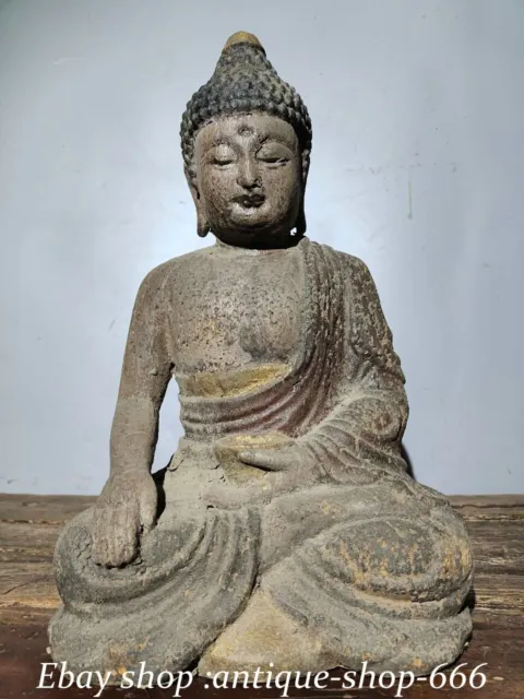 Tibet Buddhism temple Old Wood Painting Carved Seat Shakyamuni Amitabha Buddha
