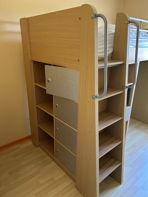 Metallic. Click SINGLE LOFT BUNK Bed Wood/Metal Frame, Desk, Ladder/Stairs, 4 Drawers £ ...