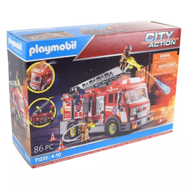 PLAYMOBIL City Action 71233 Feuerwehr mit Sound + Licht Löschfahrzeug mit Leiter