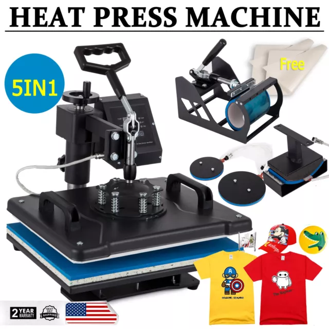 15"x12" 5 in 1 T-Shirt Heat Press Machine Digital Transfer Sublimation Plate Mug