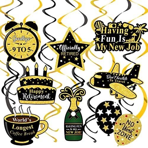 Retirement Party Decorations Happy Retirement Hanging Swirls Decorations Balck