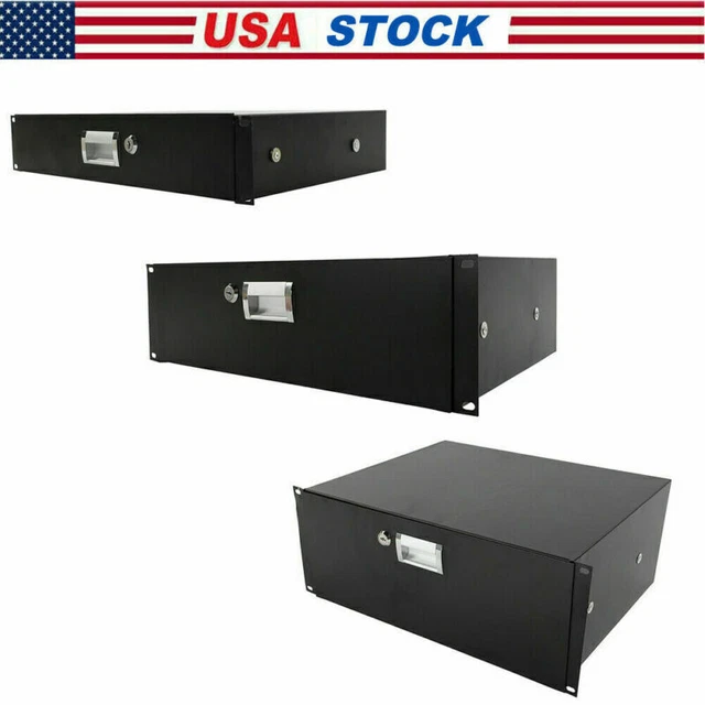 19" 2U 3U 4U Rack Mount Steel Plate DJ Drawer Equipment Cabinet Lockable w/key