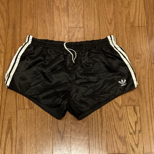 80s Adidas Shiny Sprinter Shorts Black/White Size D7 0841 West Germany | US SZ L