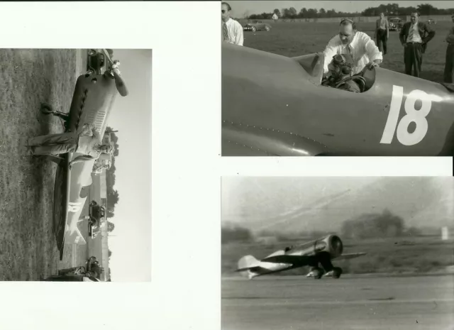 Set Of 3 - Lot #108 Airplane #18 B&W Photographs - Racing Airplanes & Pilots