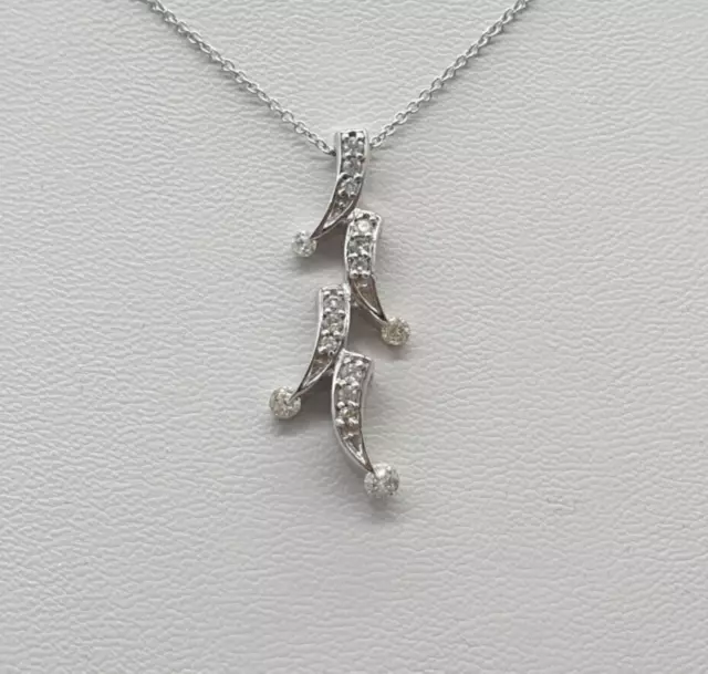 9Ct White Gold Diamond Pendant Neckalce Natural Stone 9K 18-20" Trace Chain 3.6g