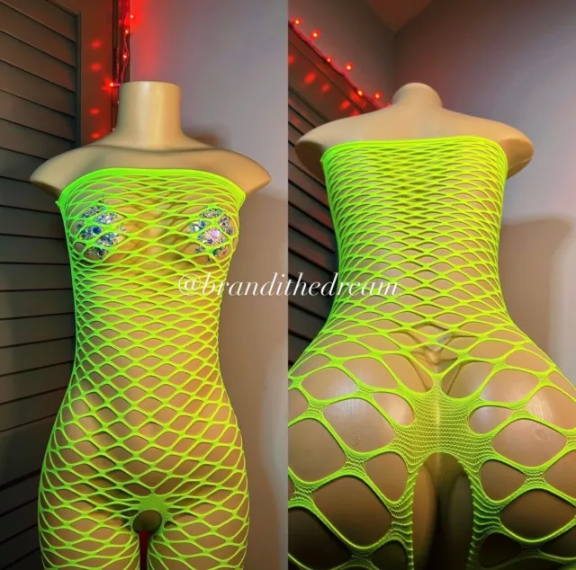 Neon Fishnet Jumpsuit Exotic Dancer Stripper Sexy Dancewear Stripperwear