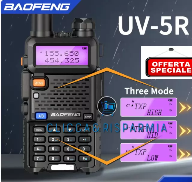 RICETRASMITTENTE BAOFENG UV-5R VHF/UHF DUAL BAND PMR RADIO VHF 144-146 MHz