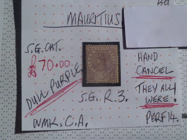 Mauritius Dull Purple 4D Stamp  Hand Cancel Sg R3