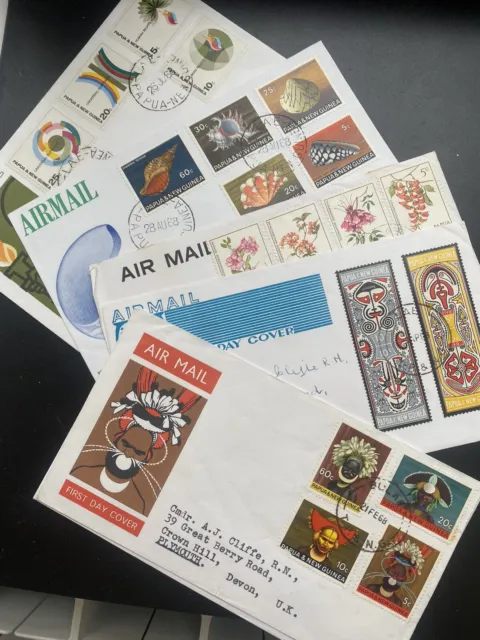 6 X Air Mail Papua New Guinea 1969-1971 First Day Covers With Stamp Advertising