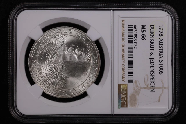 1978 Austria Silver 100 Schilling Durnkrut & Jedenspeigen Ngc Ms 66