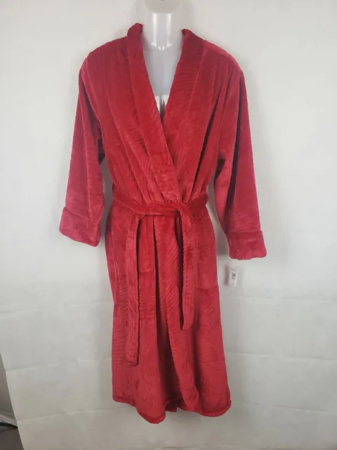 NWT Natori Private Luxuries RED Fleece Velvet Lounge Robe w/ Pockets sz XL