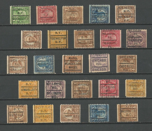 ETATS UNIS : PRECANCELS  :  ANCIENS Dentelés 10 Verticalement  : 25Timbres diff.