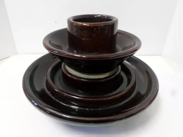 Vtg. Large Brown Ceramic High Voltage Electrical Insulator Two Tier 11" Diameter