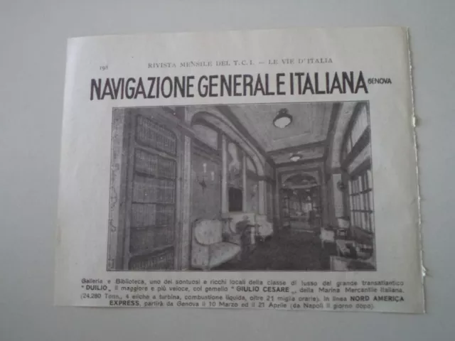 advertising Pubblicità 1925 NAVIGAZIONE GENERALE ITALIANA  - GENOVA