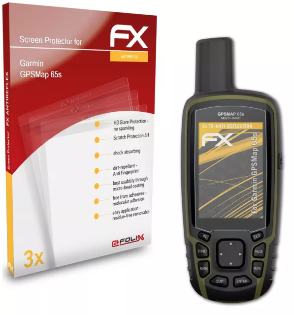 atFoliX 3x Panzerfolie für Garmin GPSMap 65s Schutzfolie matt&stoßfest Folie